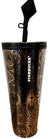 Starbucks Las Vegas Collection Bicchiere in acrilico nero e oro Venti da 24 once con topper a diamante nero