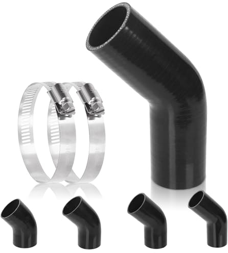 Glarks Manguera de silicona de codo de 45 grados, diámetro interior de 210 mm, manguera de silicona reforzada de 4 capas de alto rendimiento con 2 abrazaderas de perno en T de acero inoxidable de