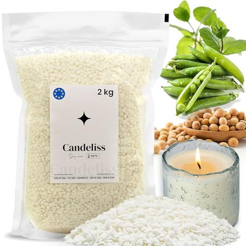 CANDELISS Cera para velas en Vaso 2kg. Cera de soja bajo punto de fusion para hacer velas caseras 2kg Material hacer velas blancas aromaticas color Soy candle wax candle making (2kg)