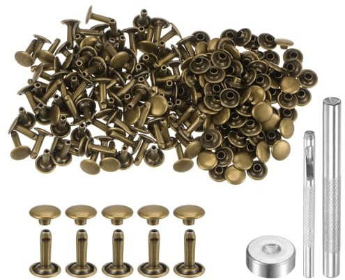 QUARKZMAN 100 Ensembles de Rivets en Cuir 12 x 9 mm, Attaches à Double Capuchon en Métal, Attaches Pression, avec 3 Outils de Pose, pour Projets d'Artisanat en Cuir, Couleur Bronze