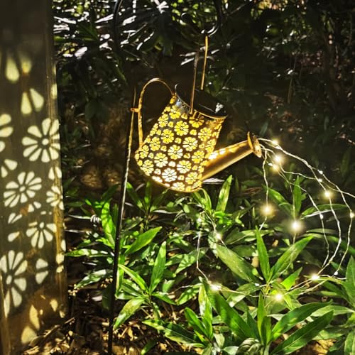 Neioaas Luces de regadera, linterna LED solar para exteriores, impermeable, decorativa, retro, de metal, luces solares de ducha para mesa de jardín, patio, camino, pasarela (con soporte) (margarita)