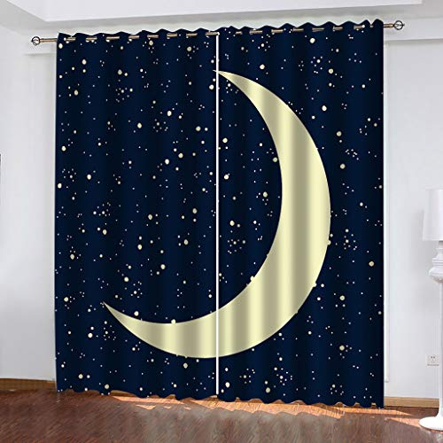 MAYNUO Blickdichte Vorhänge Mit Motiv 3D Blauer Stern Mond Kinder Gardinen Blickdicht Ösen Gardine Thermo 264x214 cm Schlafzimmer Kinderzimmer Vorhänge Dekoratives Muster, Verdunklungsvorhänge