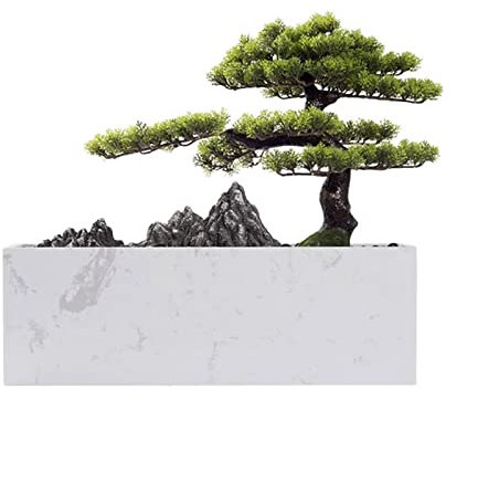 luckxuan Künstlicher Bonsai Bonsai-Kiefer, künstliche Topfpflanzen, willkommen, Kiefer, Marmor, Sandkasten, Bonsai-Ornament, for den Innenbereich, Wohnzimmer, Eingang, Topfpflanze Kunstbonsai