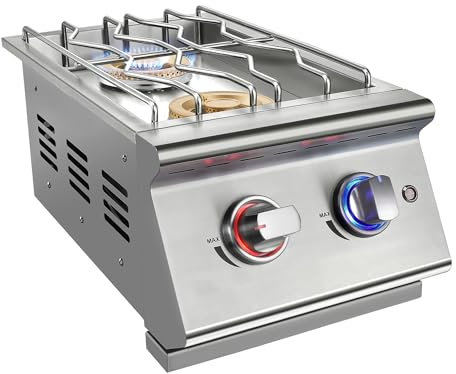 Double Grilling Side Burners for Outdoor Kitchen, 2 * 17,000BTU Liquid Propane Burners, Convertible to Natural Gas, Duty Heavy 304 Stainless Steel, Built-in Side Burner for BBQ Island Grill