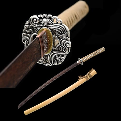 (103 cm) träkatana + foder, handgjord bokken samurai-svärd, japanskt katana-svärd, för anime-cosplay rekvisita Iaido Prop födelsedagspresenter till jul män kvinnor (träfärg)