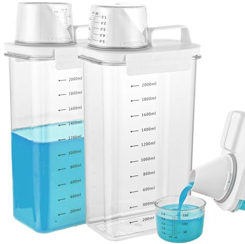 ZOFUN 2 Stück Waschpulver Aufbewahrungsbox, 2300ML Luftdichter Waschmittelspender mit Messbecher, Waschpulverspender, Waschmittelbox Vorratsbehälter für Waschmittel Futterbehälter-weiß
