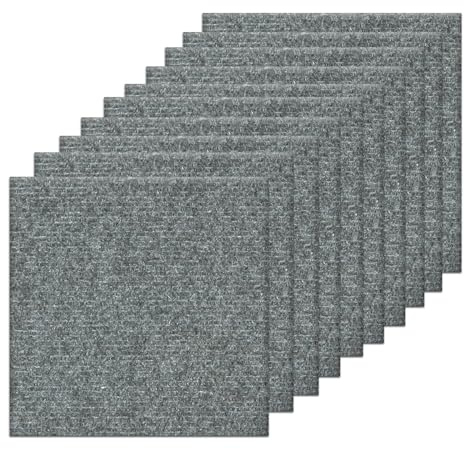 Orgthin Teppichfliesen zum Abziehen und Aufkleben, Selbstklebende Teppichbodenfliese 30 x 30 cm, Weiche Gepolsterte Bodenaufkleber, für Schlafzimmer, Wohnzimmer, 10 Fliesen pro Box, Hellgrau