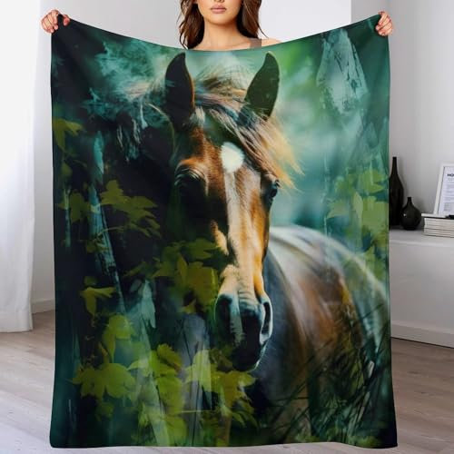 Pferd Decke Wohndecke Warm & Kuschelig Waschbar, Überwurf Ideal Für Draußen, Camping, Couch, Bett, Reisen – Superweiche Wolldecke（100×130cm）