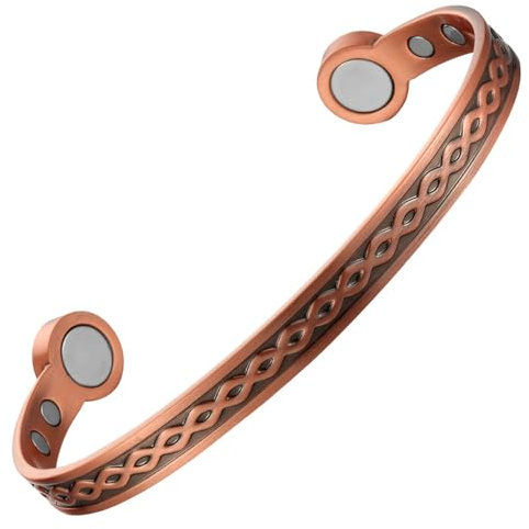 MagEnergy Pulsera de cobre para hombres y mujeres, pulsera de cobre puro del 99,99% con 6 imanes fuertes de 6,8 pulgadas, joyería ajustable de drenaje linfático, 6.89 Zoll