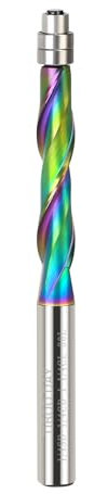 UP Cut Spiral-Bündigfräser-Bit, 6,35 mm (1/4 Zoll), Vollhartmetall, bündig, Fräser-Bits mit Tretlager, Nano-Multicolor-Beschichtung, 3,8 cm Schnittlänge für Holzbearbeitung