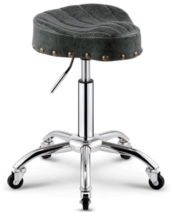 GddOGUK Rollhocker Sattelhocker Pu-Leder Drehbarer Rollhocker Stuhl Sattelsitz Hubhöhe 45-60 cm Ergonomischer Salonhocker