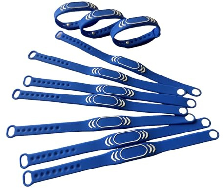 Paquete de 10 pulseras con chip M1 de 13,56 MHz, impermeables, de silicona, RFID, sin contacto, con control de acceso inteligente (azul)