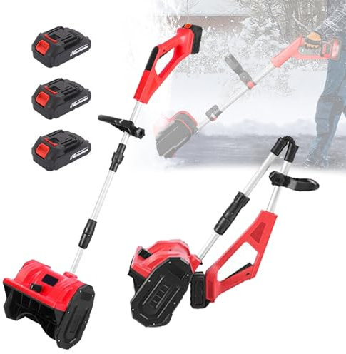 Pala da neve senza spazzole wireless, spazzatrice elettrica a spinta, pala da neve larga 32 cm, piccolo strumento per la pulizia della neve per uso domestico, stradale - 3 batterie,Red