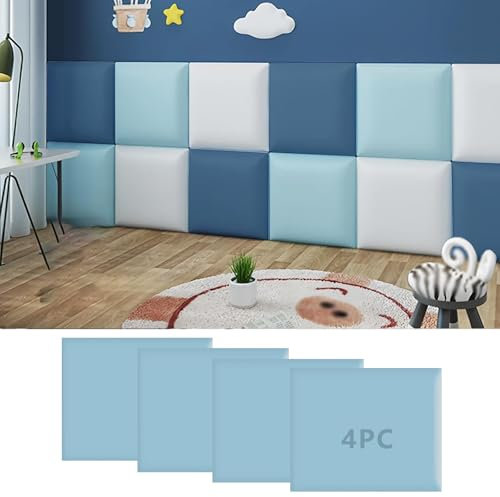Gepolstertes Kopfteil, 3D-Wandpaneele Gepolstert, Wandkissen, Wandpolsterung, Wanddekoration, Bettkopfteil, Wandkissen Selbstklebend, Akustik Wandkissen, Aufprallschutz (Light Blue 30x30cm/4PC)