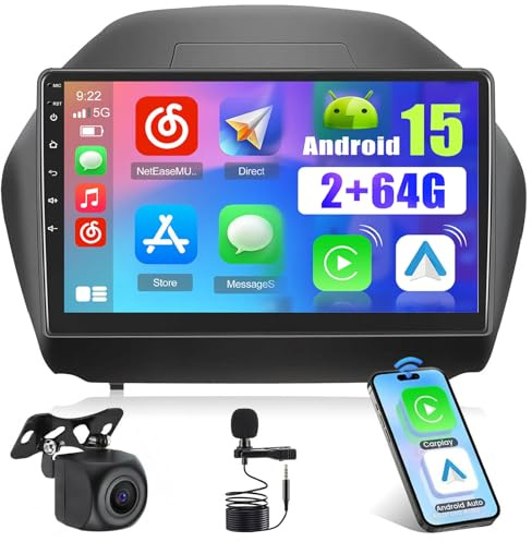 2GB+64GB Android 15 Car Stereo for Hyundai Tucson IX35 2010-2015 Wireless Carplay Android Auto,10.1 Inch Touch Screen Car Radio Bluetooth GPS Naivigation WiFi Backup Camera