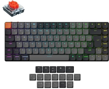 Keychron K3 QMK V3 Ultraflache Tastatur - DE-ISO 75% Layout Alu-Rahmen, Bluetooth/Kabel, RGB, durchscheinende Tastenkappen, Hot-Swap, Low-Profile Roter Switches für Mac/Win/Linux
