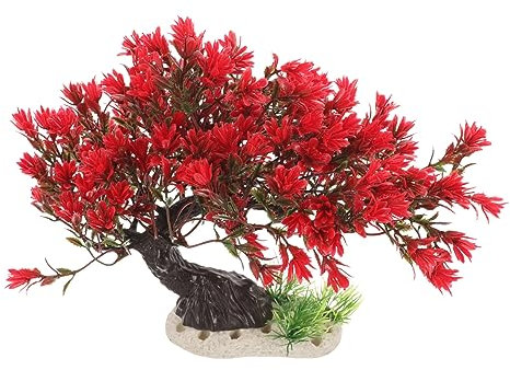 BESPORTBLE Aquarium Landschaftsbau Baum Baumaquarium Künstliche Pflanze Fischnetz Puffer Fälschung Mini- Luft Gefälschte Pflanzen Wasserpflanzen Tank Rot Plastik