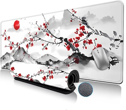 MOLGRIA Tapis de souris de jeu étendu, motif fleurs de prunier aquarelle, antidérapant, imperméable, grande taille (80 x 30 cm), tapis de clavier durable et élégant pour bureau ou maison