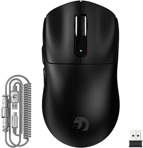 MAMBASNAKE M3 39g SUPERLIGHT Ratón Inalámbrico para Juegos con Cable en Espiral, Sensor PixArt PAW3395PRO, Hasta 40,000DPI, Bluetooth/2,4Ghz Wireless/Wired, 200h de Batería,para PC/Xbox/PS/Mac (Negro)