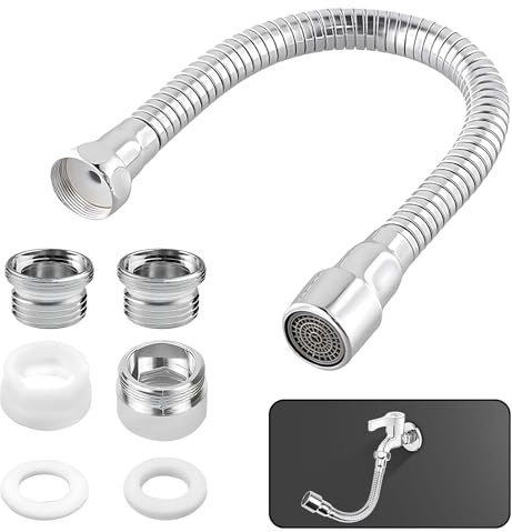 KAIYAYA Wasserhahn Verlängerung 20 cm – Schwenkbarer Wasserhahn Aufsatz Küche, Flexibler Schlauch Aufsatz für wasserhahnverlängerung, Adapter Inklusive, Perfekt für Küche, Bad und Mehr