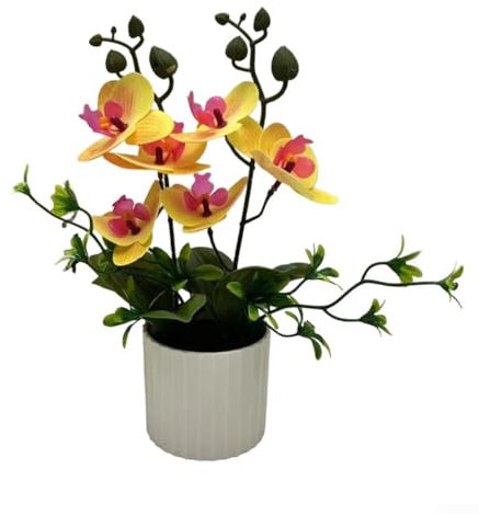 Elegante bonsái de interior Phalaenopsis, orquídea de simulación realista para decoración elegante del hogar y el espacio de trabajo (amarillo)
