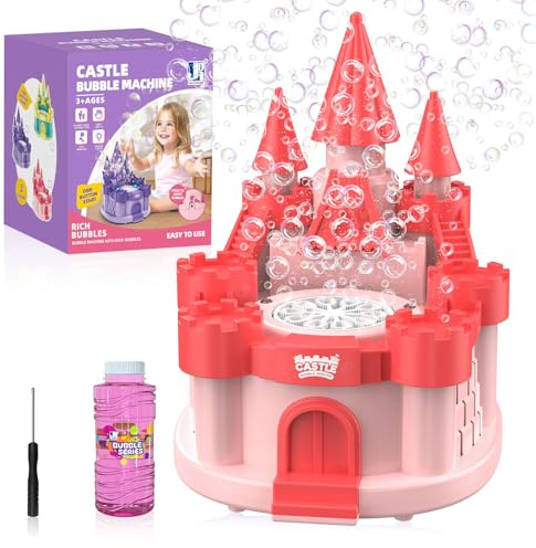 Machine à Bulles électrique en Forme de Cocotier,10000 Bulles/Min, Liquide à Bulles Inclus | LED, Jouet à Bulles po, Les Fêtes et Les Cadeaux D'extérieur (CB Pink)