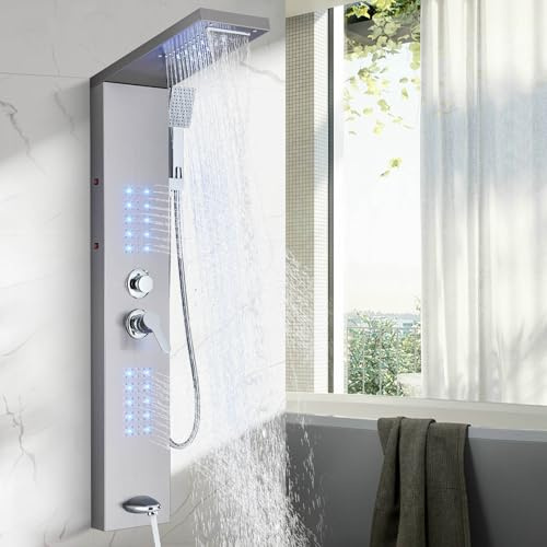 TVTIUO Panneau de douche, système de douche brossé avec cinq fonctions, panneau de douche, brossé, avec LED