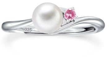 PHNIBIRD Turmalin Ring Silber 925 Damen Perlenring Verstellbar Ring Elegante Leichte Schmuck Damen Für Alltag Hochzeit und Valentinstag