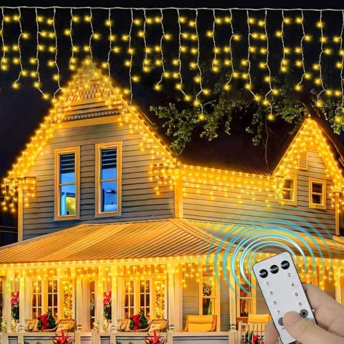 AIMEOKO Eisregen Lichterkette LED, 8 Leuchtmodi Dimmbar mit EU stecker, Eisregen Lichtervorhang mit Remote Timer, Außen Innen Deko für Weihnachten Garten Party Hochzeit Winter (15 M)