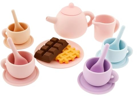 Genérico Juego de té de Silicona para pequeños | Accesorios de Cocina interactivos para de rol | de Taza y de Juguete para niños y niñas | Preescolar Aula Sala de Juegos Fiesta de Cum