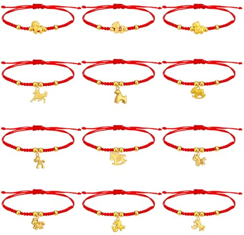 12 Pcs Chinese New Year Bracelets 2026 Year of Horse Red String Bracelet Adjustable Chinese Zodiac Horse Bracelet Spring Festival Braided Feng Shui Bracelets Lunar New Year Gifts for Family Friends