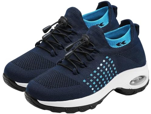 Comfort Wear Orthowear-skor för kvinnor - Andningsbara mesh ortopediska sneakers med luftkudde för lindring av plantar fasciit, En mörkblå, 39.5 EU
