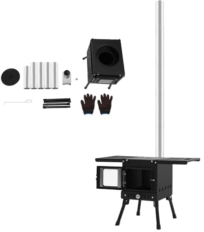 ROGONPDK Mini estufa de leña portátil, estufa de camping, estufa de emergencia, estufa de exterior, estufa de camping plegable negra y portátil con práctica placa cubierta, hornillo de camping