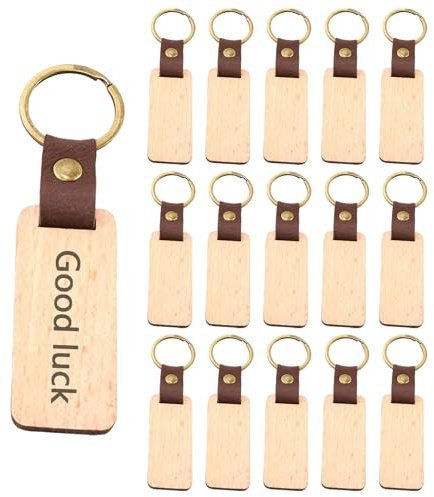 Vauki Lot de 15 porte-clés en bois, pour gravure au laser et l'artisanat, gravure vierge, pendentifs en bois, gravure personnalisable, pour bricolage, décoration, cadeaux