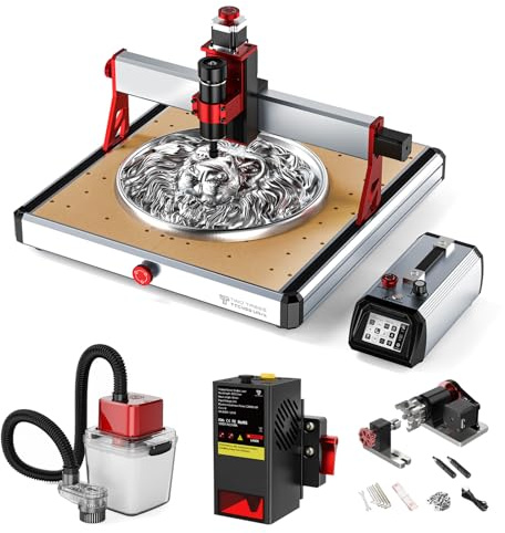 Twotrees TTC450 Ultra 500W CNC Fräsmaschine, 20W Lasermodul, M1 Staubabsaugung, CNC Drehachse, mit 3,5 Zoll Touchscreen Controller, CNC Gravurmaschine für Metall, Aluminium, Holz