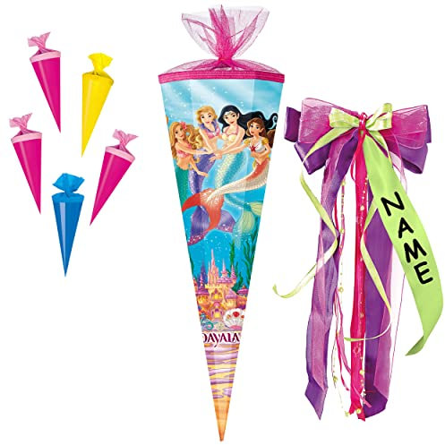 alles-meine.de GmbH Set Schultüte + 5 kleine Zuckertüten - Schleich Bayala - Welt der Meerjungfrauen/Nixe - Meamare - 85 cm - eckig - incl. individueller großer SCHLEIF..