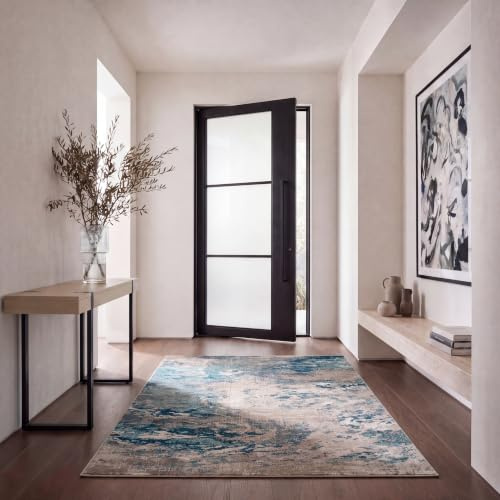 SAFAVIEH Boho Teppich für Wohnzimmer, Esszimmer, Schlafzimmer - Madison Collection, Kurzer Flor, Blau und Grau, 160 X 229 cm