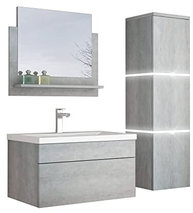 Home Deluxe - Badmöbel-Set - WANGEROOGE Grau - Large - inkl. Waschbecken und komplettem Zubehör - Breite Waschbecken: 60 cm | Badezimmermöbel Waschtisch Badmöbelset
