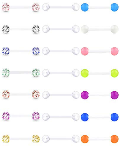 vcmart 21er Bioflex Zungenpiercing Brustwarzenpiercing Set 14G Flexibel Kunststoff Plastik 12/14/16/18mm