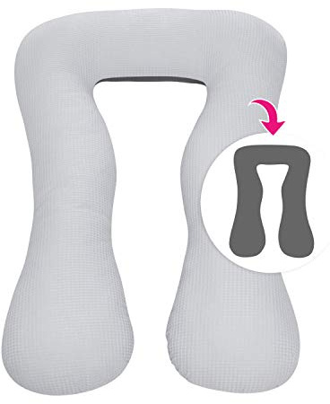 Amilian Schwangerschaftskissen zum Schlafen Lagerungskissen Seitenschläferkissen Ink.Bezug Erwachsene Baby Bed universell groß TYP A Pregnancy Pillow bodypillow Hellgrau Anthrazit