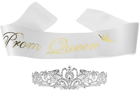 Amosfun Prom Queen Schärpe Und Kristall Strass Tiara Set Mit Satin Schultergurt Für Abschlussfeier Und Party Fotografie Requisiten