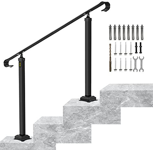 VEVOR Corrimano per Scale Gradino Esterno Installazione a Terra, Altezza 32cm per Ringhiera in Ferro Battuto Nero Passaggi da 1 a 2, Corrimano di Sicurezza Uso in Corridoio Giardino Balcone Portico