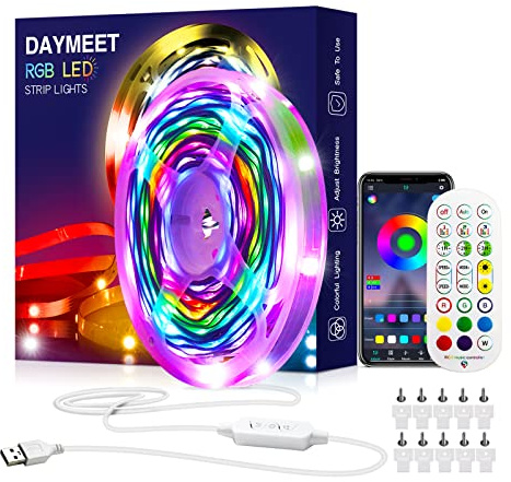 Daymeet LED Strip Lights, Chasing Effect 10M RGBIC Dream Color USB Led Strip Lights Color Changing Lights Bluetooth Music Sync with Remote App Control Rainbow Led Light Strip for Bedroom