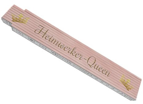 Bedruckter Meterstab aus Holz mit Spruch Heimwerker-Queen und Krone mit rosa Hintergrund Zollstock Frau Tussi Gliedermaßstab Königin Selbst ist die Frau Maßstab rosa Geschenk für