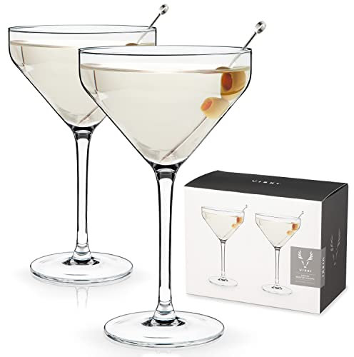 Viski Angled Martini Glasses, Premium Crystal Cocktail Coupe Glasses, Home and Bar Drinkware, Stemmed Cocktail Glasses, Perfect Cocktail Glass Gift Set of 2, 9oz
