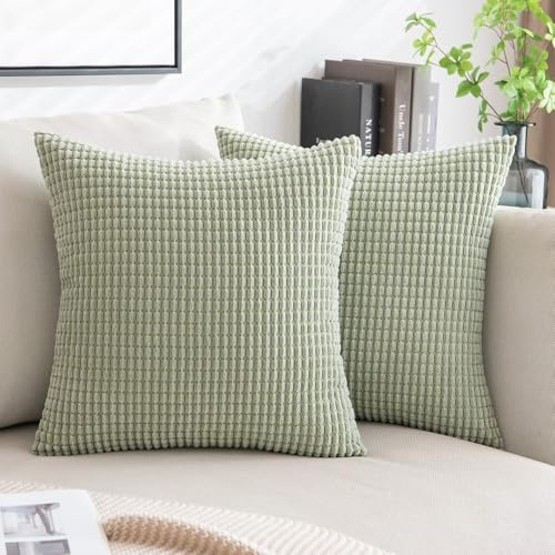 MIULEE Kissenbezug 40x40 Bohnengrün Sofakissen Kordsamt Kissenbezüge Quadrat Cord Dekokissen Kissenhülle Dekorativ Couchkissen Bezug Weich für Wohnzimmer Schlafzimmer 16x16 Inch 2er Set