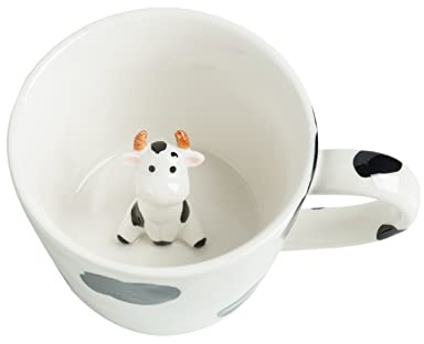 DIHOclub Keramiktasse mit Kuhmotiv, verstecktes 3D-Tier im Inneren, niedliches Cartoon-Design, handgefertigt, Urlaubs- und Geburtstagsgeschenk für Kaffee-, Milchtee-Liebhaber, 340 ml, Weiß, Schwarz