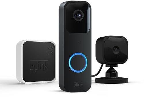 Blink Video Doorbell + Sync Module 2 + Blink Mini (Black) | Two-way audio, HD video, long-lasting battery life, motion detection, chime app alerts, Works with Alexa (Black)