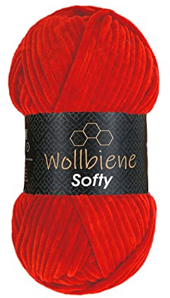Wollbiene Softy 100 Gramm chenille wolle zum häkeln Strickwolle, Babywolle, Chenille Wolle Super Bulky crochet yarn (rot 09)