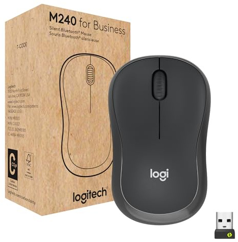Logitech M240 for Business Silent Wireless Mouse, Secure Logi Bolt USB Receiver, Bluetooth, Global Certified for Windows, Mac, Chrome, Linux, iPadOS, Android - Graphite